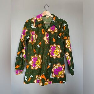 JudyAnn of California 70s Green Patterned Top